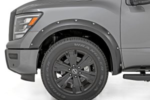 Nissan Titan Fender Flares - Front + Rear - Rough Country - Pocket - Unpainted - Flat Black - '17-'23